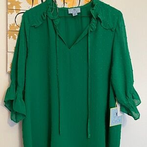 CeCe Emerald Ruffle Detail Blouse